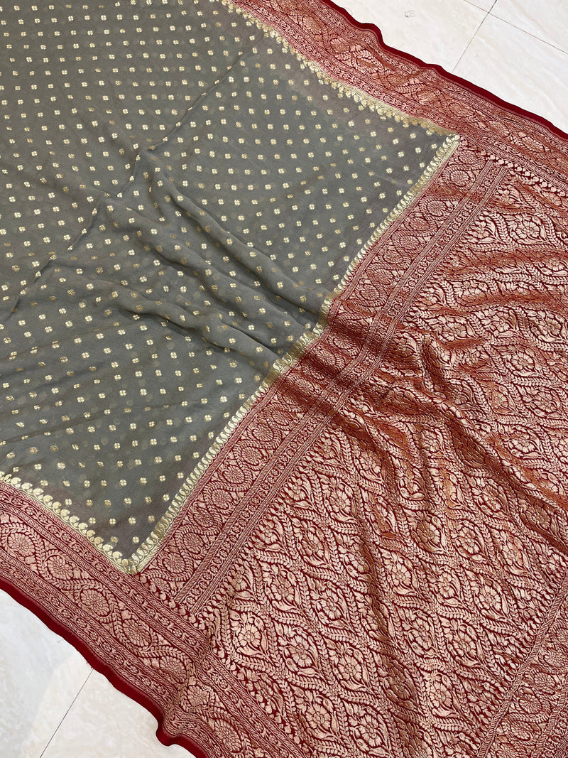 Khaddi Georgette Handloom Banarasi Saree - Gold Zari - The Handlooms