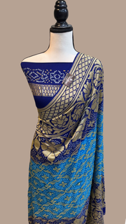Pure Georgette Banarasi Bandhej Handloom Saree - The Handlooms