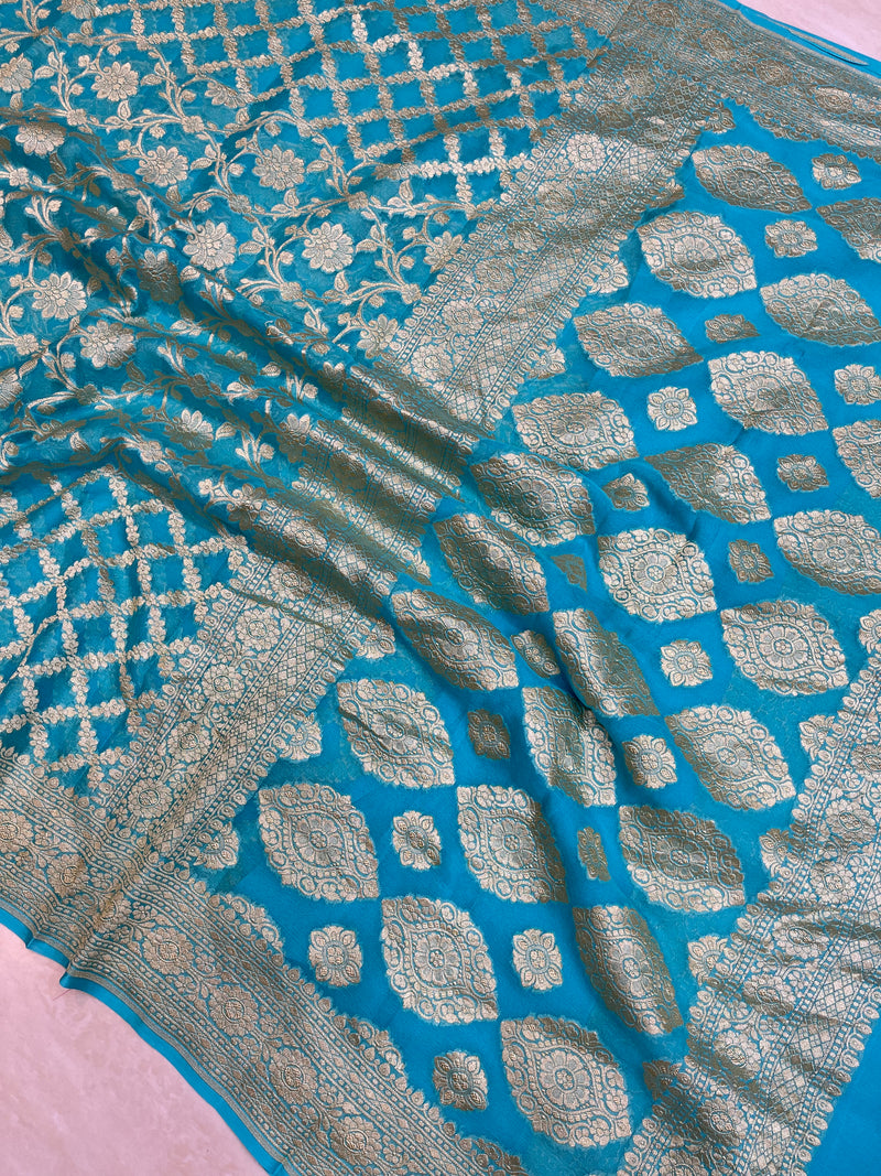 Khaddi Georgette Banarasi Saree - Gold zari - The Handlooms