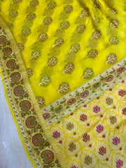 Yellow Pure Chiffon Khaddi Banarasi Saree - The Handlooms