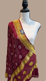 Pure Georgette Banarasi Bandhej Handloom Dupattta - The Handlooms