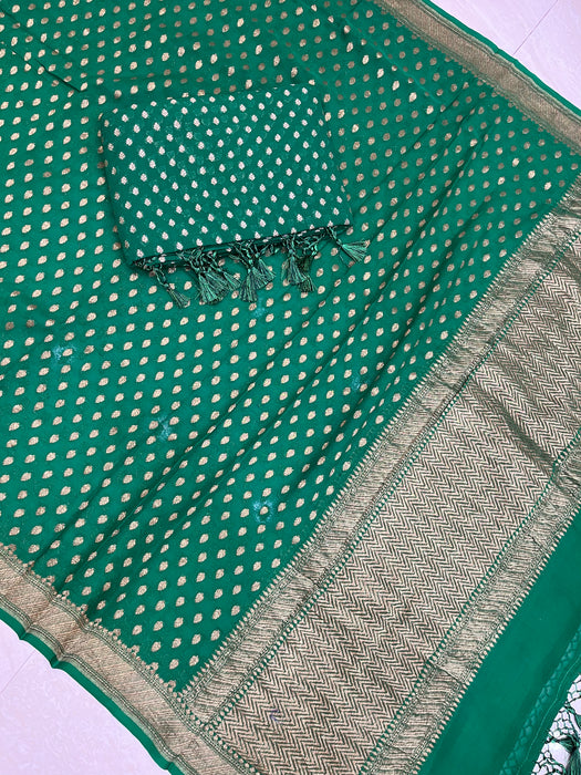 Pure Khaddi Georgette Banarasi Dress material - Antique Zari - The Handlooms