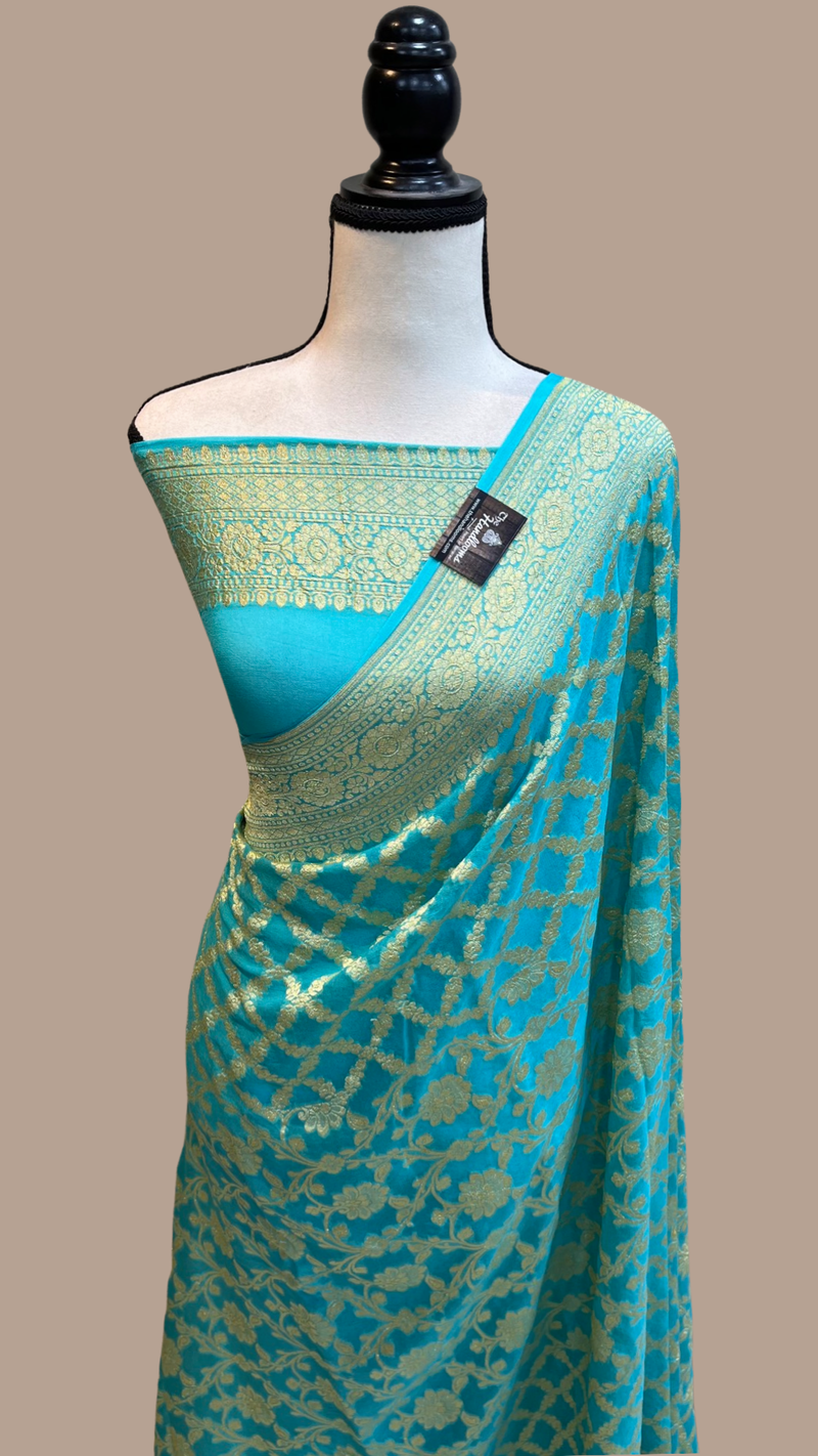 Khaddi Georgette Banarasi Saree - Gold zari - The Handlooms