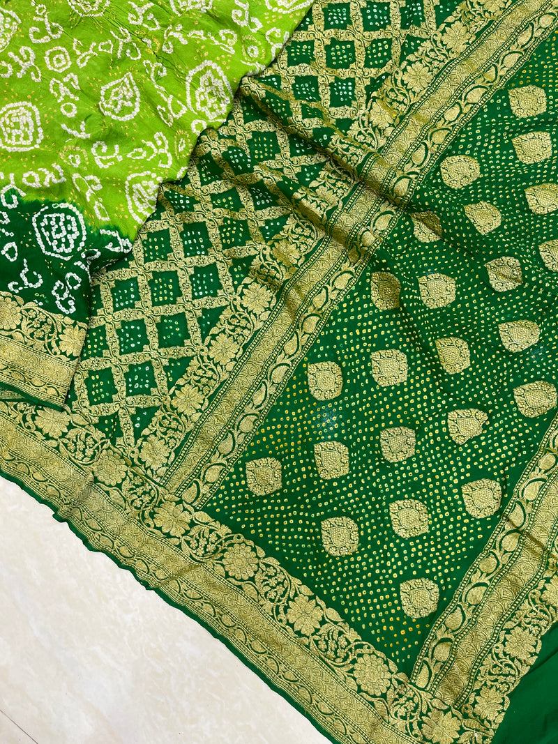 Pure Georgette Banarasi Bandhej Handloom Saree - The Handlooms
