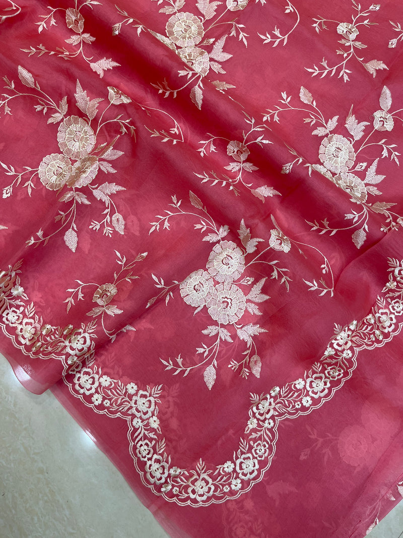 Pure organza Chikankari Handloom Banarasi Saree - The Handlooms