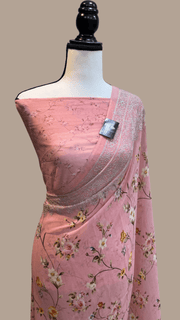 Pure Georgette  Digital Print with Chikankari Handloom Banarasi Saree - The Handlooms