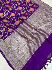 Khaddi Georgette Handloom Banarasi Saree - All over Jaal Work with meenakari - The Handlooms