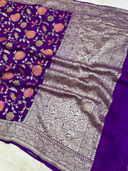 Khaddi Georgette Handloom Banarasi Saree - All over Jaal Work with meenakari - The Handlooms