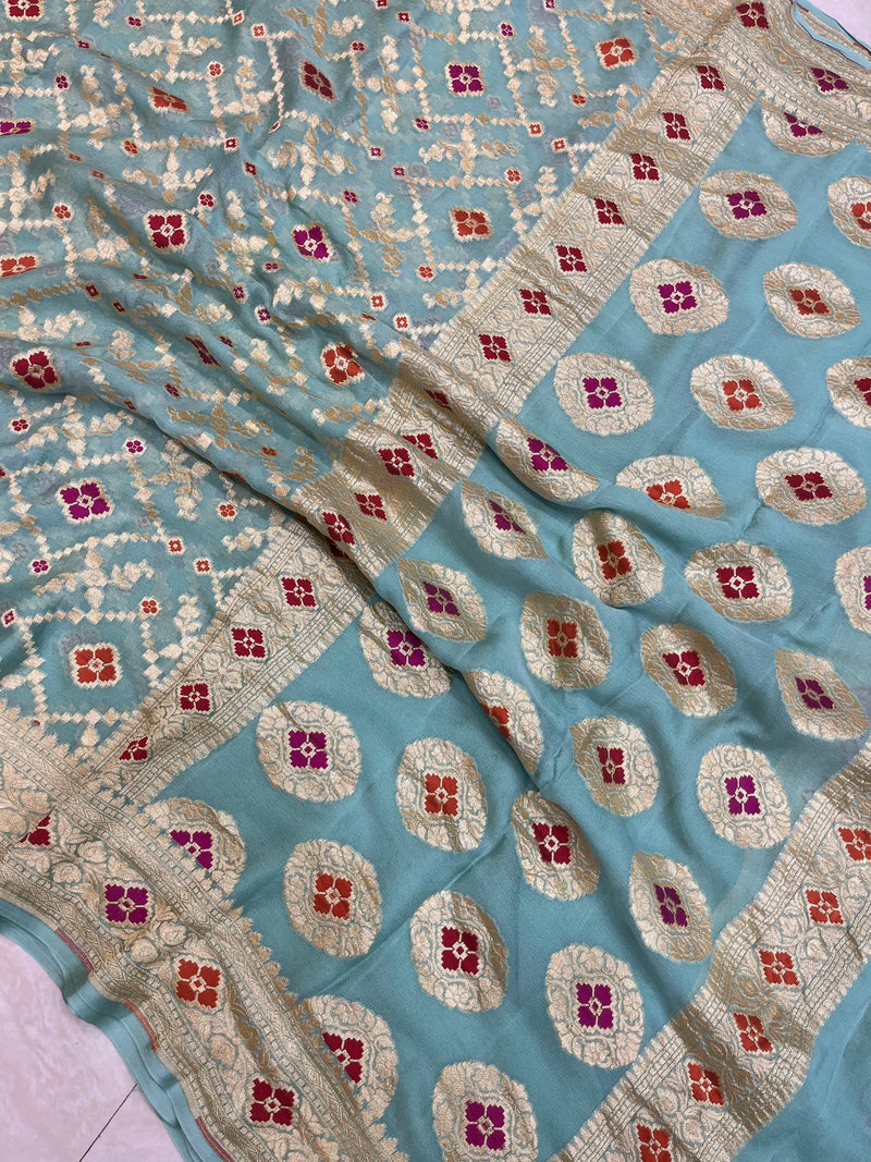 Pure Georgette Banarasi Handloom Saree - with meenakari work - The Handlooms