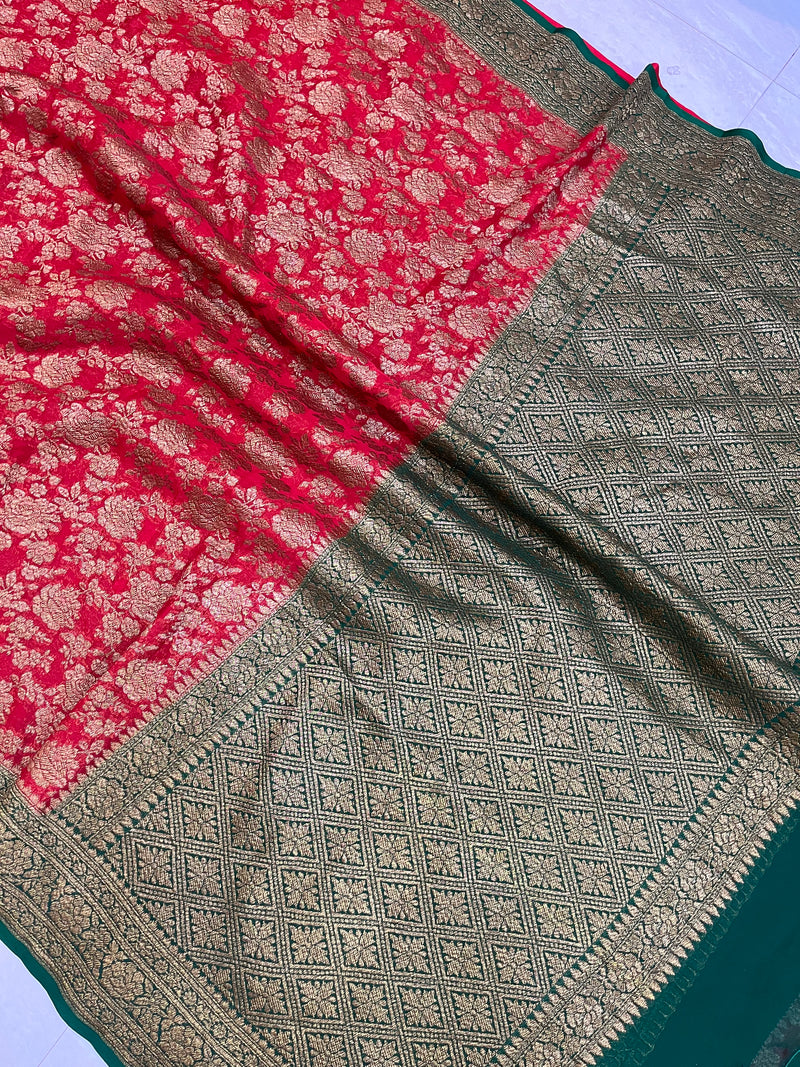 Khaddi Georgette Banarasi Saree -  Antique zari - The Handlooms