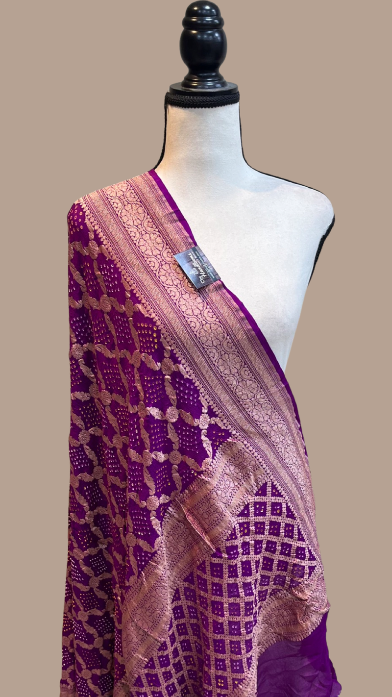 Pure Georgette Banarasi Bandhej Handloom Dupatta - The Handlooms