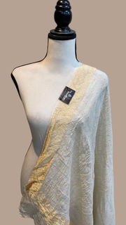 Pure Tussar Georgette Handwoven Dupatta -Gold zari - The Handlooms