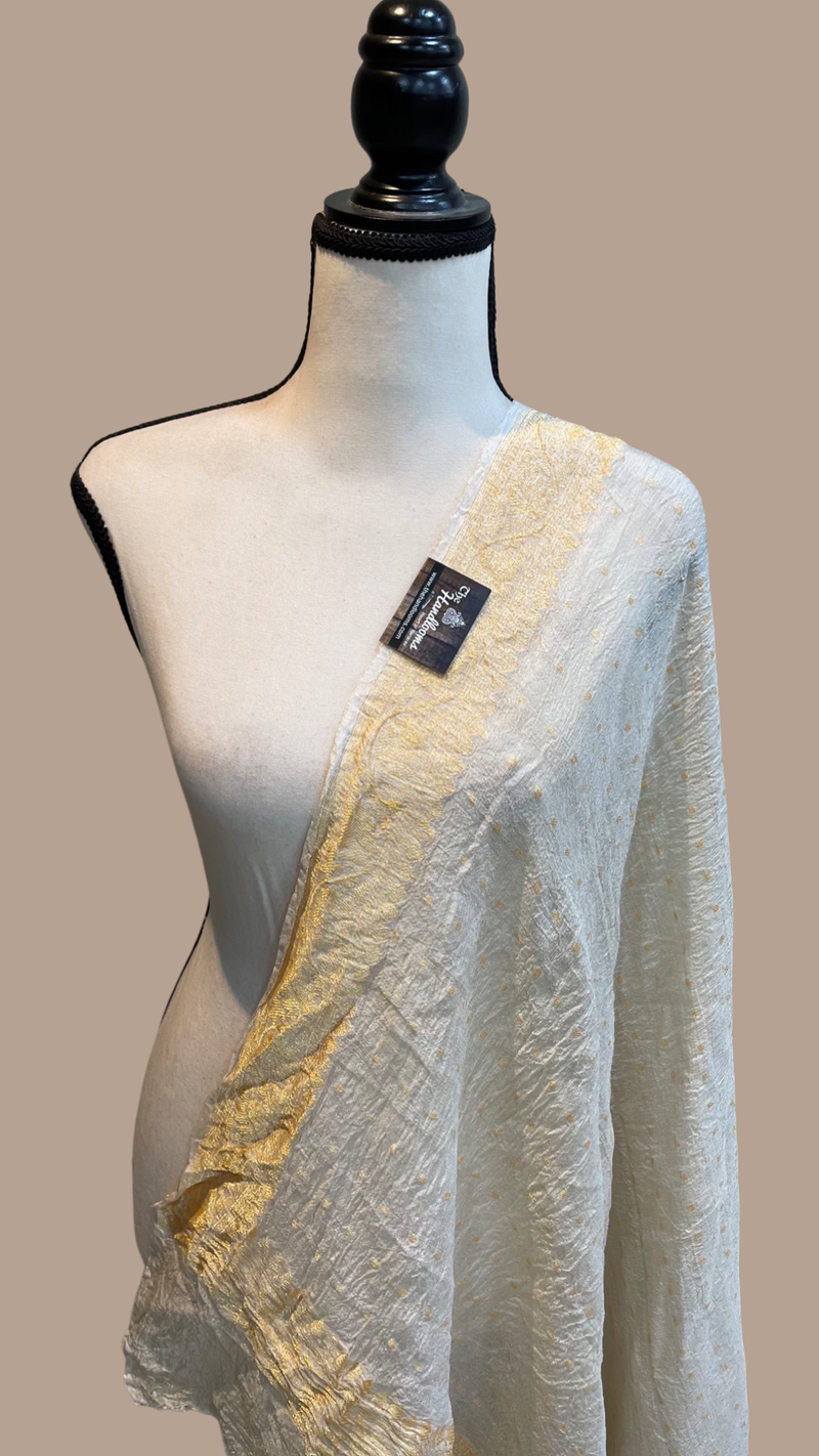 Pure Tussar Georgette Handwoven Dupatta -Gold zari - The Handlooms