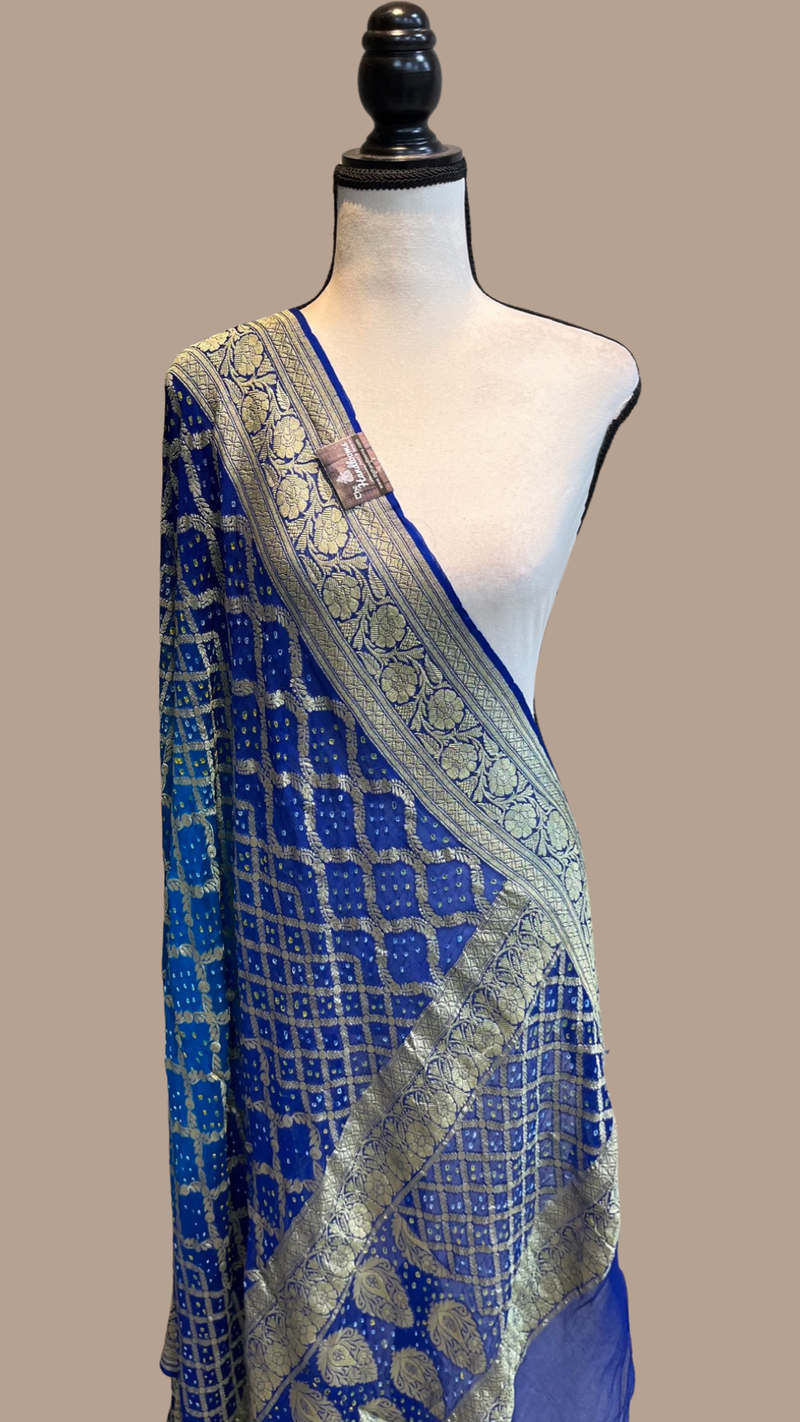 Pure Georgette Banarasi Bandhej Handloom Dupatta - Dual Shade - The Handlooms