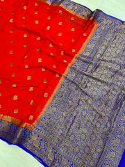 Red Pure Chiffon Khaddi Banarasi Saree - The Handlooms