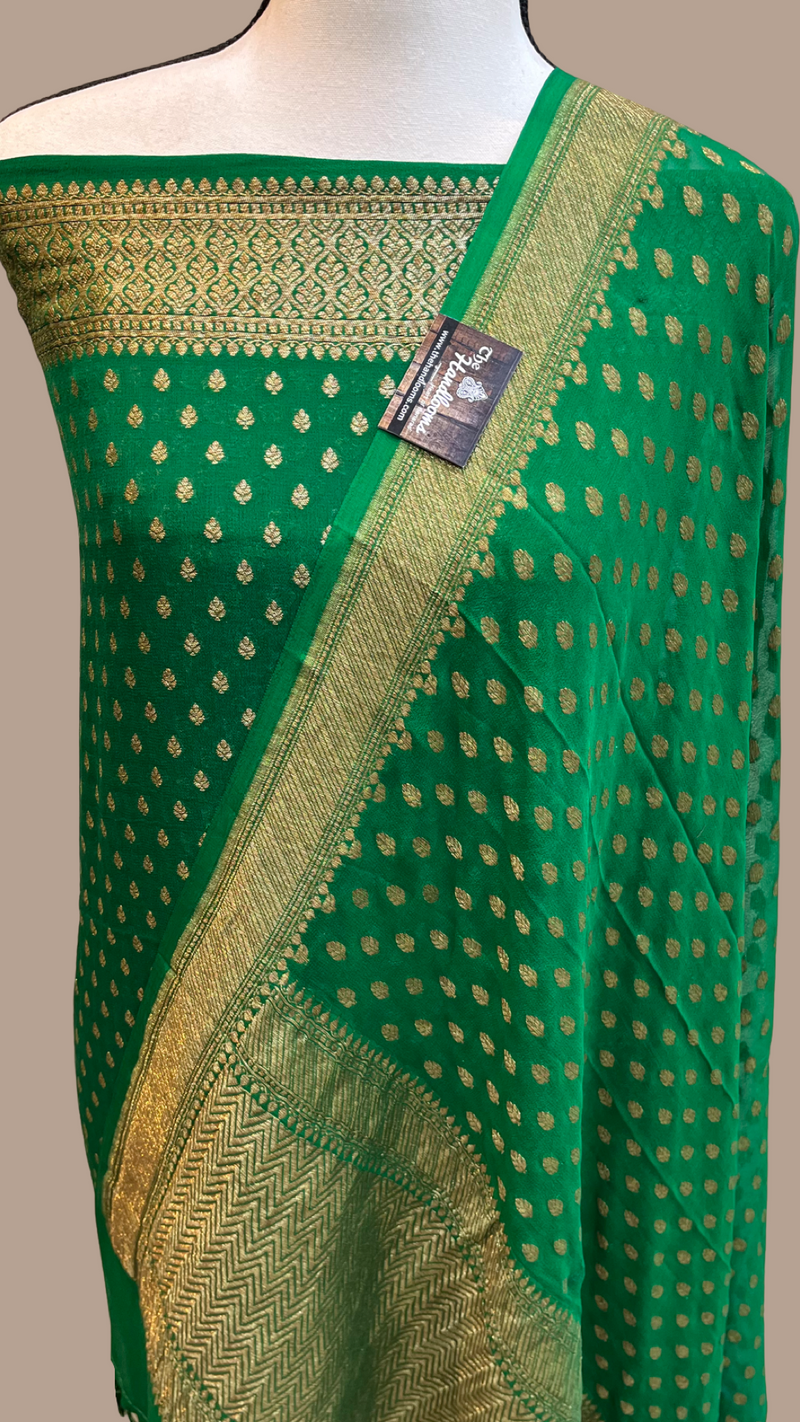 Pure Khaddi Georgette Banarasi Dress material - Antique Zari - The Handlooms
