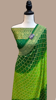 Pure Georgette Banarasi Bandhej Handloom Saree - The Handlooms