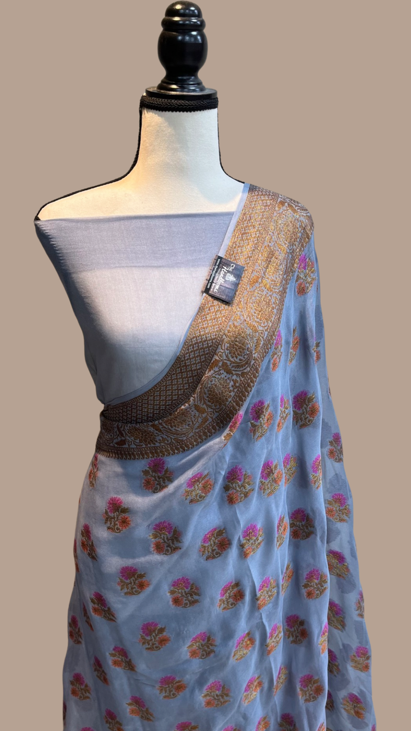 Pure Chiffon Khaddi Banarasi Saree - The Handlooms