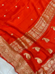 Pure Georgette Banarasi Saree - Gold zari - The Handlooms