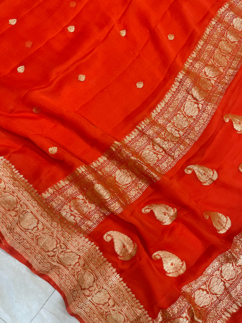 Pure Georgette Banarasi Saree - Gold zari - The Handlooms