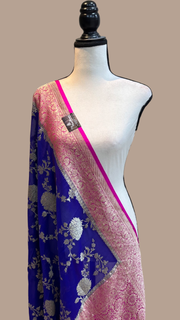 Blue Pure Khaddi Georgette Dupatta - water zari - The Handlooms
