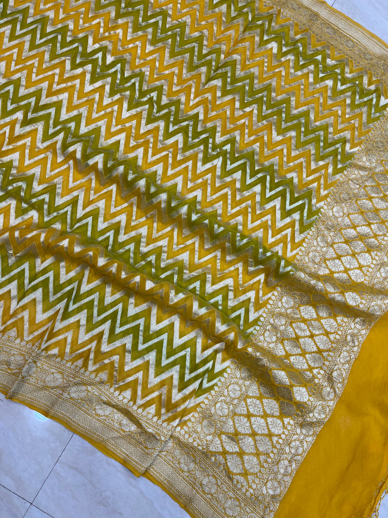 Pure Khaddi Georgette Dupatta - water zari - The Handlooms