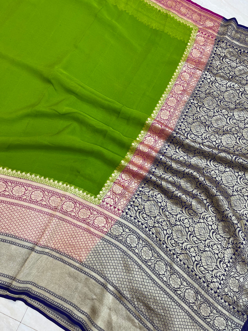 Khaddi Georgette Handloom Banarasi Saree - The Handlooms