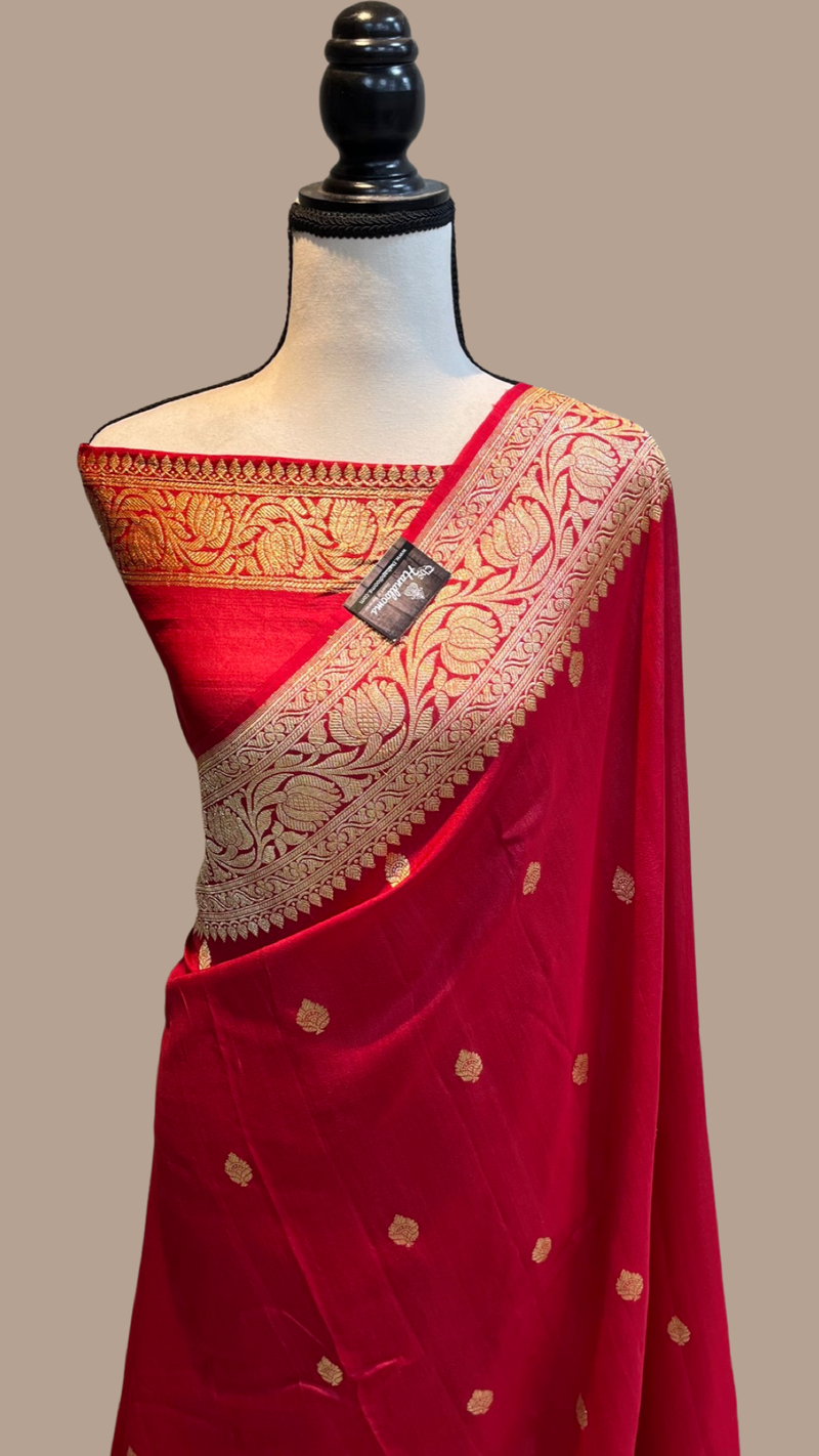 Tussar Georgette Handloom Banarasi Saree - All over kadua work - The Handlooms