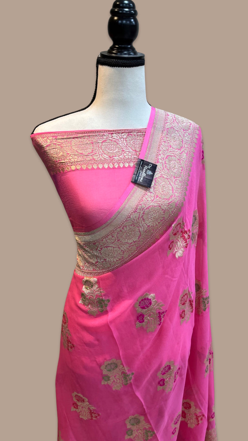 Khaddi Georgette Handloom Banarasi Saree - All Over Jaal Work with meenakari - The Handlooms