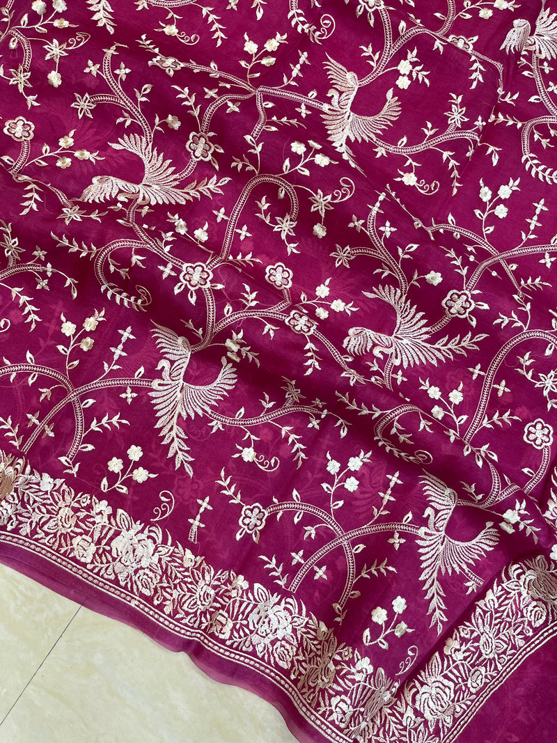 Pure organza Chikankari Handloom Banarasi Saree - The Handlooms