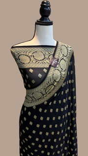 Black Khaddi Georgette Banarasi Saree - Gold zari - The Handlooms