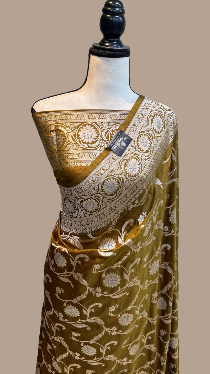 Porcupine Pure Katan Silk Banarasi Handloom Saree - All over Sona Roopa Jaal work - The Handlooms