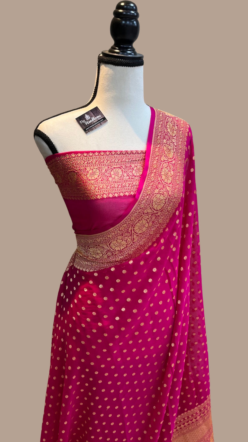 Pure Khaddi Georgette Handloom Banarasi Saree - Gold zari - The Handlooms