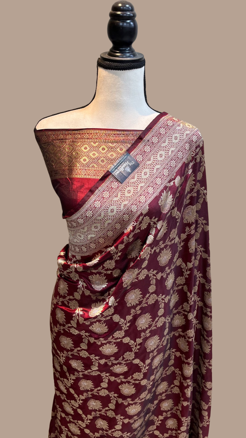 Pure Katan Silk Banarasi Handloom Saree - All over Sona Roopa Jaal work - The Handlooms