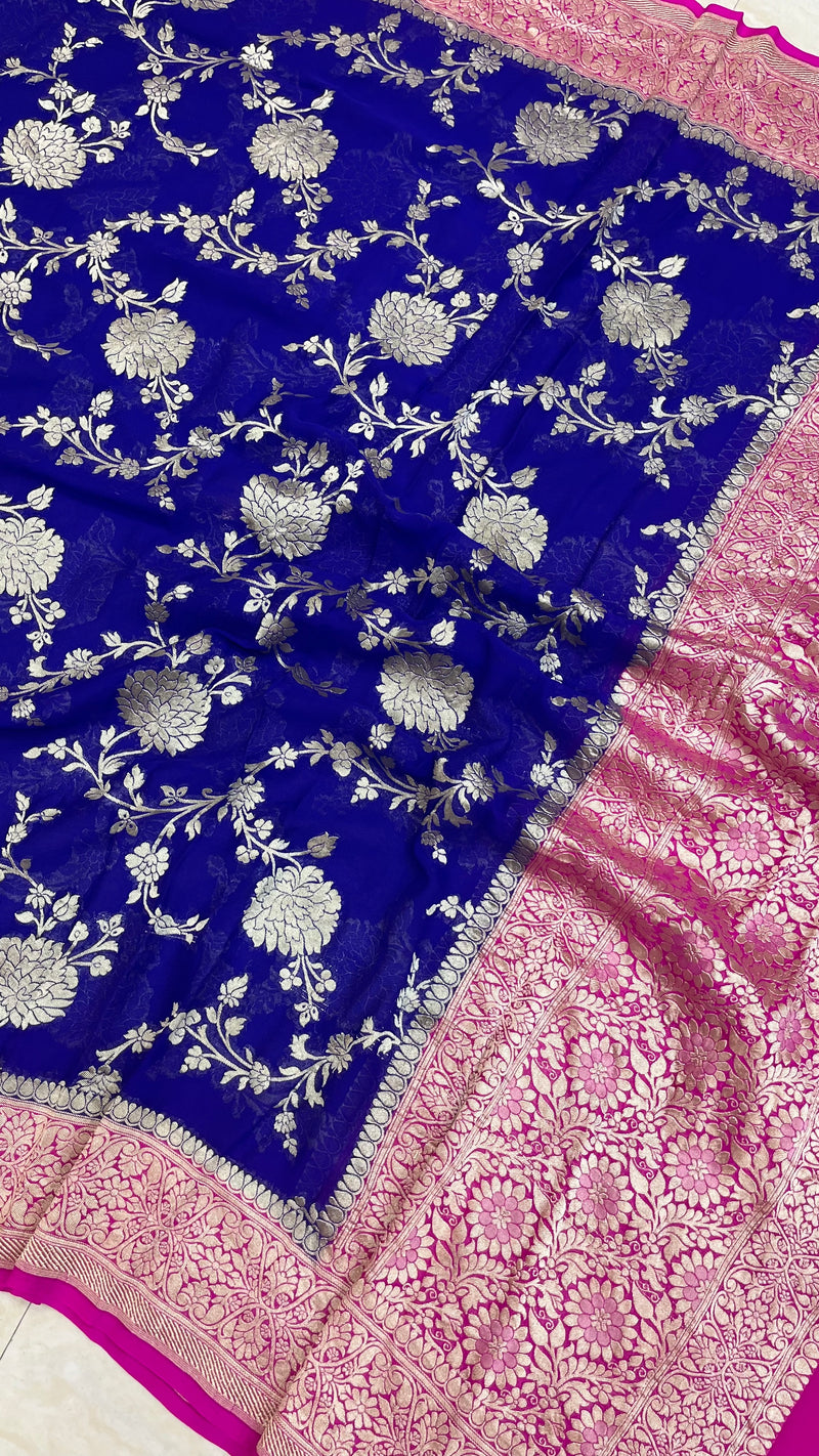 Blue Pure Khaddi Georgette Dupatta - water zari - The Handlooms