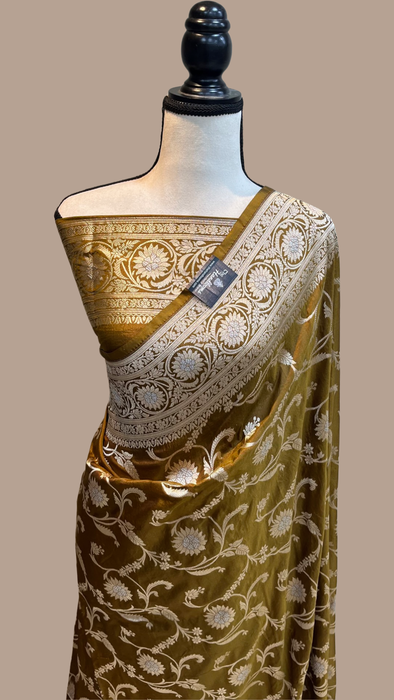 Porcupine Pure Katan Silk Banarasi Handloom Saree - All over Sona Roopa Jaal work