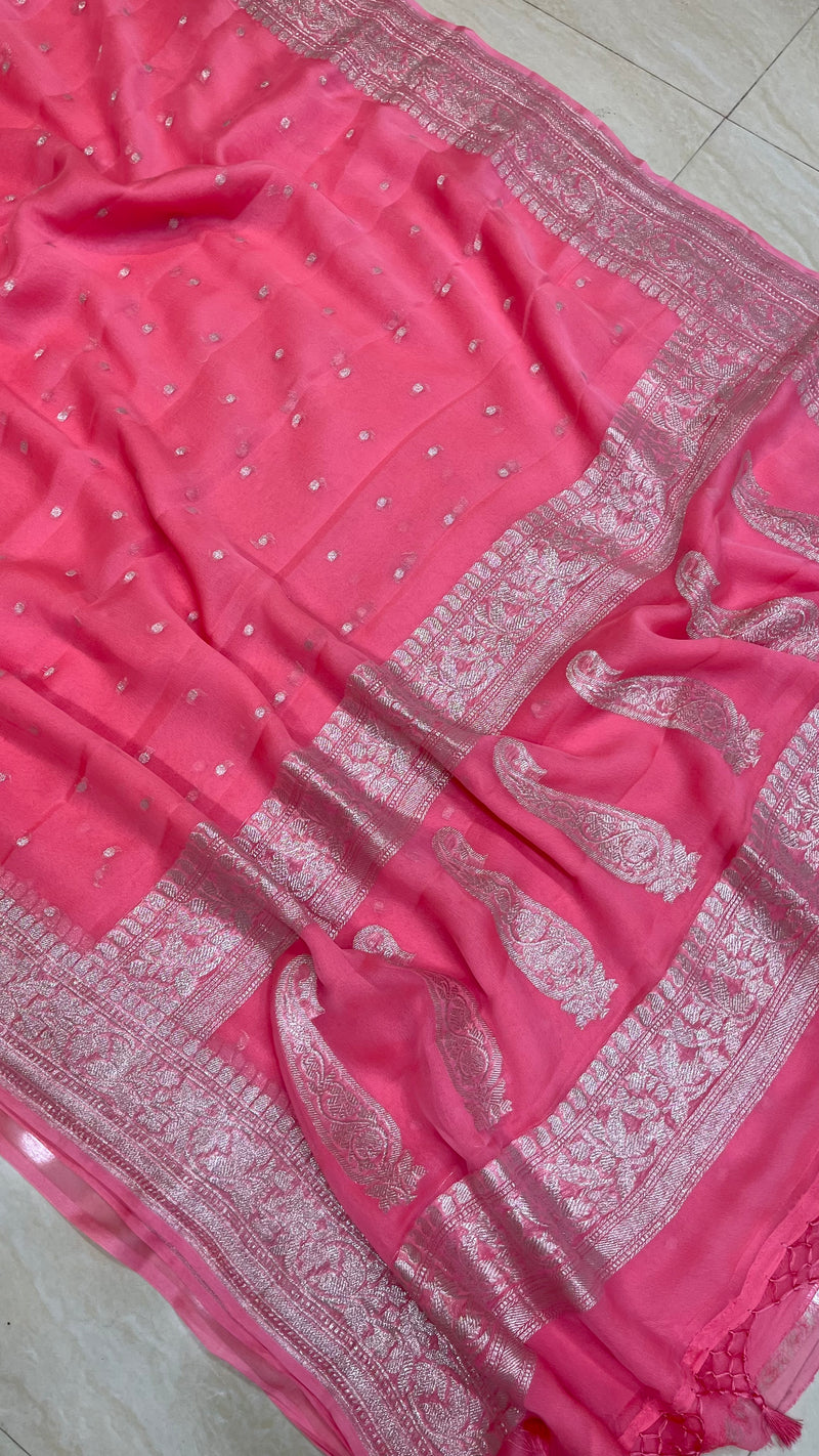 Pure Georgette Banarasi Handloom Saree - pink - The Handlooms