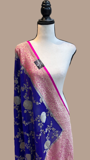 Blue Pure Khaddi Georgette Dupatta - water zari - The Handlooms