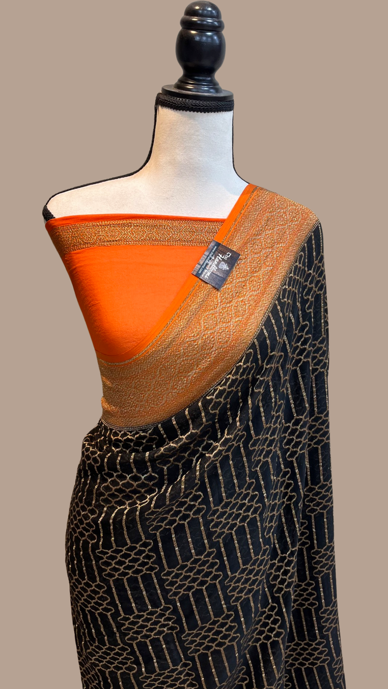 Khaddi Georgette Banarasi Saree -  Antique zari - The Handlooms