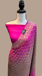Pure Georgette Banarasi Bandhej Handloom Saree - The Handlooms