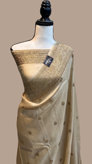 Tussar Georgette Handloom Banarasi Saree - Antique Zari - The Handlooms