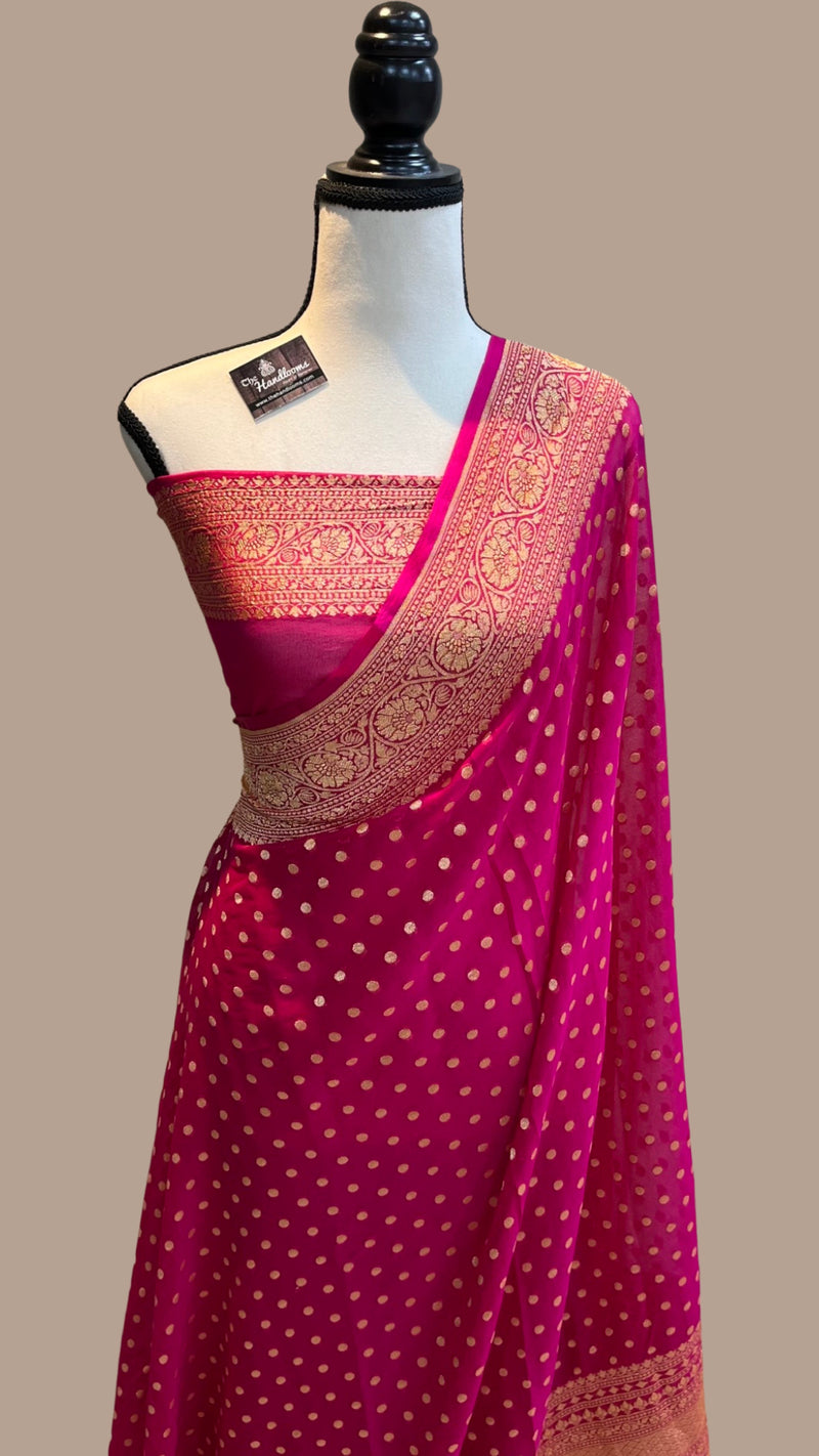 Pure Khaddi Georgette Handloom Banarasi Saree - Gold zari - The Handlooms