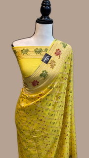 Pure Georgette Banarasi Handloom Saree - with meenakari work - The Handlooms