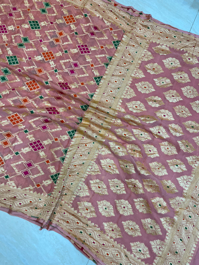 Khaddi Georgette Banarasi Handloom Saree - with meenakari work Gold Zari - The Handlooms