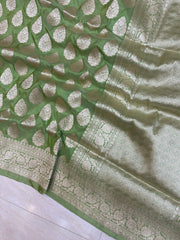Pista Pure Katan Silk Banarasi Handloom Saree - All over Motifs - The Handlooms