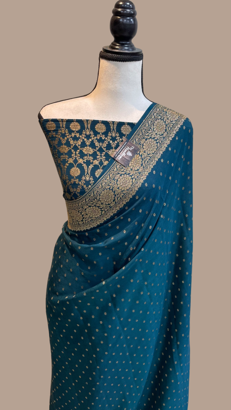 Pure Khaddi Crepe Georgette Banarasi Saree -  Antique zari - The Handlooms