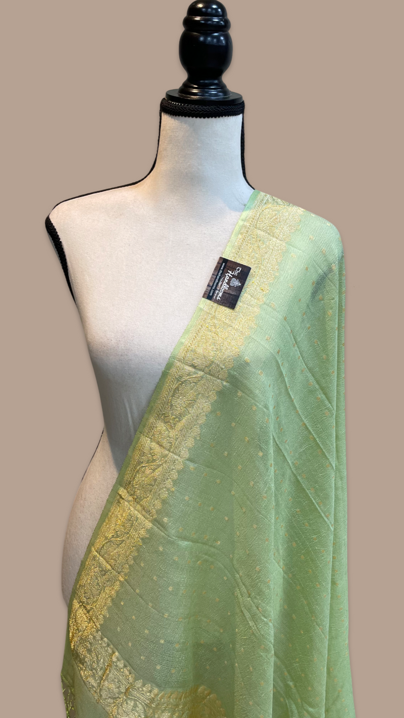 Pure Tussar Georgette Handwoven Dupatta -Gold zari - The Handlooms