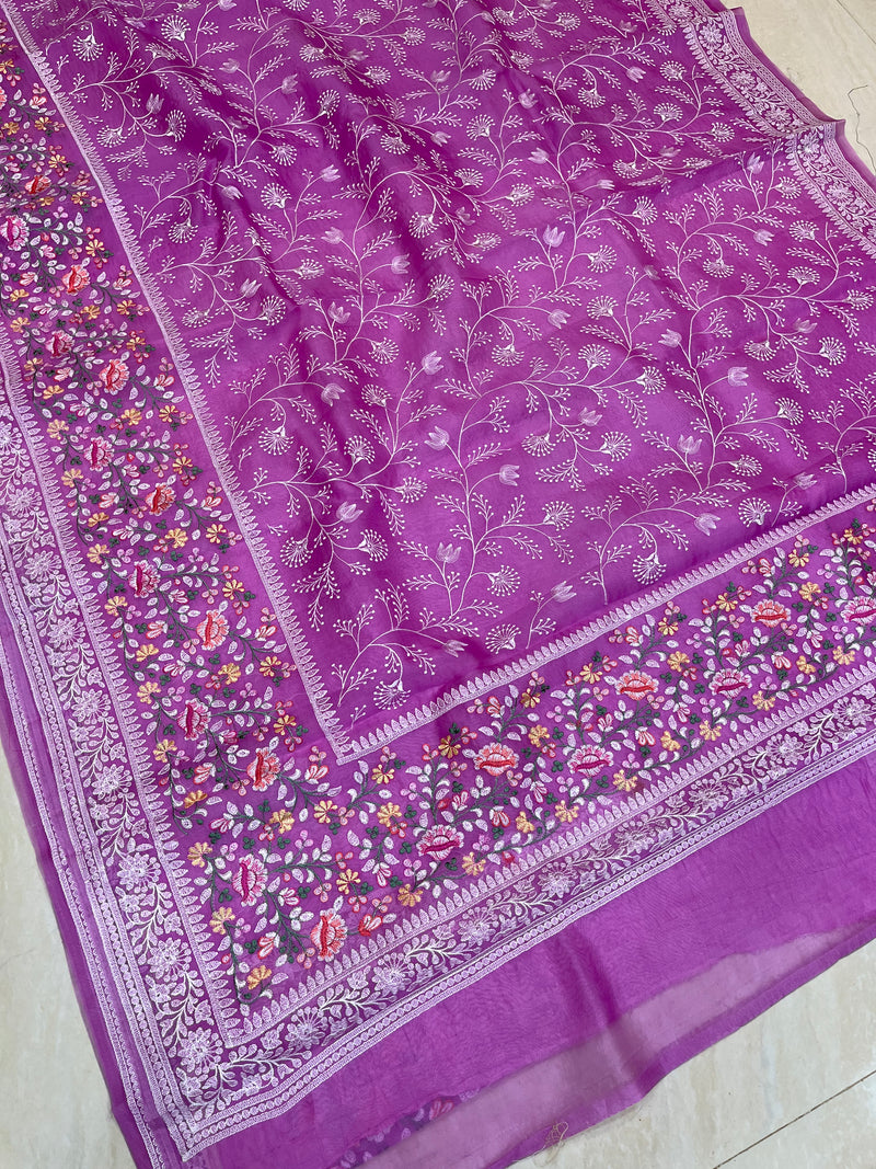 Pure Organza Chikankari Handloom Banarasi Saree - The Handlooms