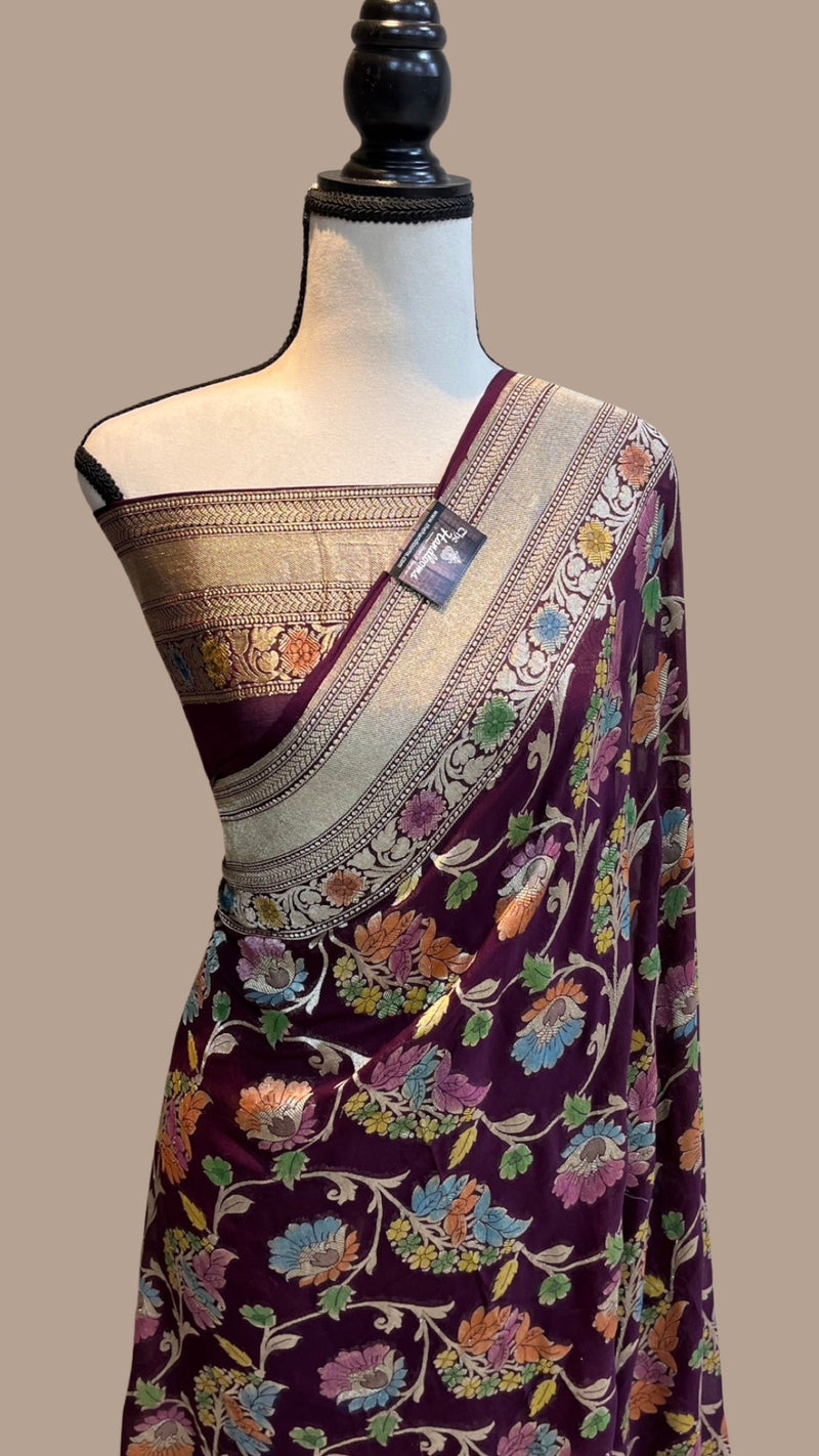 Khaddi Georgette Banarasi Saree - water zari - The Handlooms