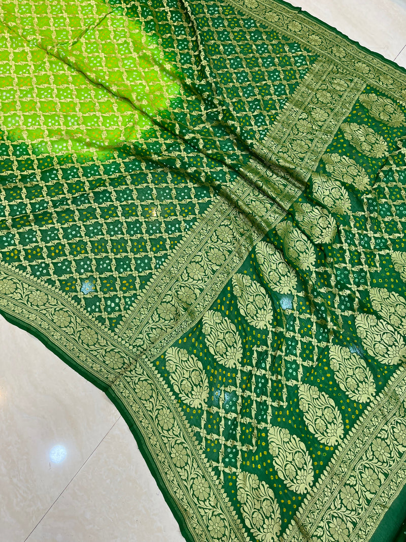 Pure Georgette Banarasi Bandhej Handloom Saree - The Handlooms